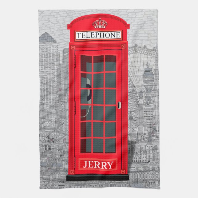 Red London Phone Booth Skyline Geschirrtuch (Vertikal)