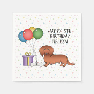 Red Long Hair Dackel Cartoon Hund Happy Birthday Serviette