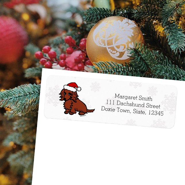 Red Long Hair Dackel Christmas Niedlich (Red Long Haired Dachshund Santa Design Christmas Return Address Labels for Dachshund Owners.)