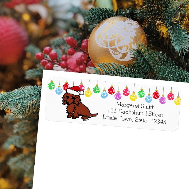 Red Long Hair Dackel Christmas Niedlich (Red Long Haired Dachshund Santa Design Christmas Return Address Labels for Dachshund Owners.)