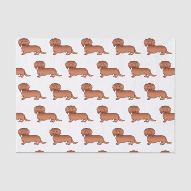Red Long Hair Dackel Niedlich Cartoon Dog Muster Seidenpapier (Vorderseite)