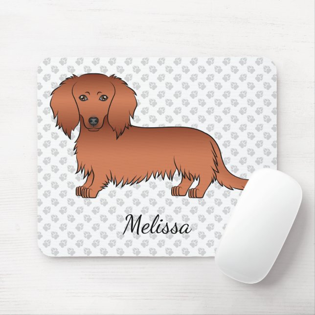 Red Long Hair Dackel Niedlich Cartoon Dog & Name Mousepad (Mit Mouse)