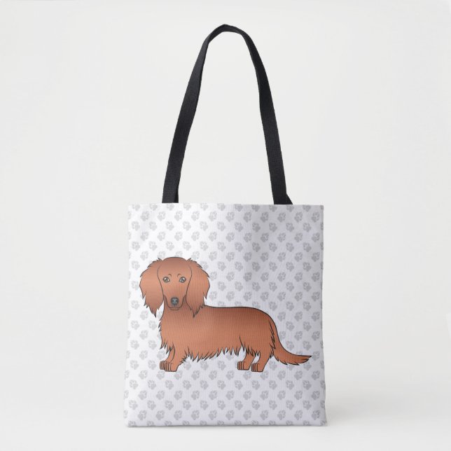 Red Long Hair Dackel Niedlich Cartoon Dog & Paws Tasche (Vorderseite)