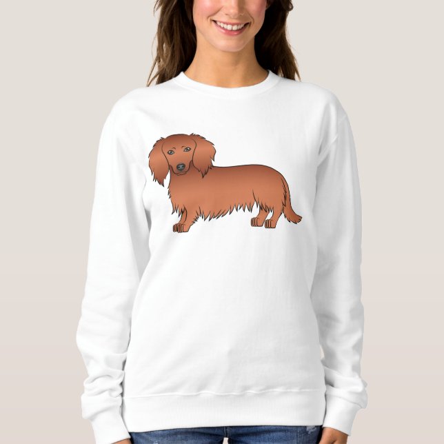 Red Long Hair Dackel Niedlich Cartoon Dog Sweatshirt (Vorderseite)