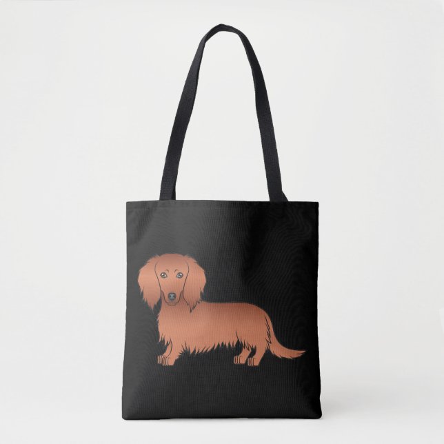 Red Long Hair Dackel Niedlich Cartoon Hund auf sch Tasche (Vorderseite)