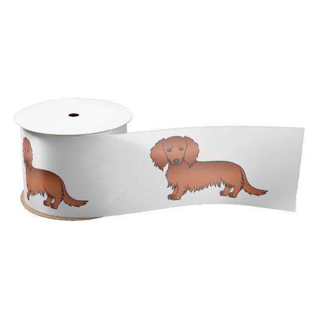 Red Long Hair Dackel Niedlich Cartoon Hunde Satinband (Spule)