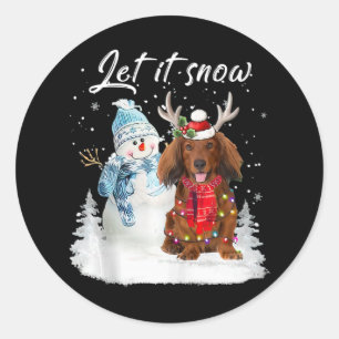 Red Long Hair Dackel Santa Dog Weihnachtsschnee Runder Aufkleber