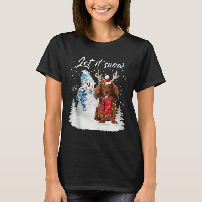 Red Long Hair Dackel Santa Dog Weihnachtsschnee T-Shirt (Vorderseite)