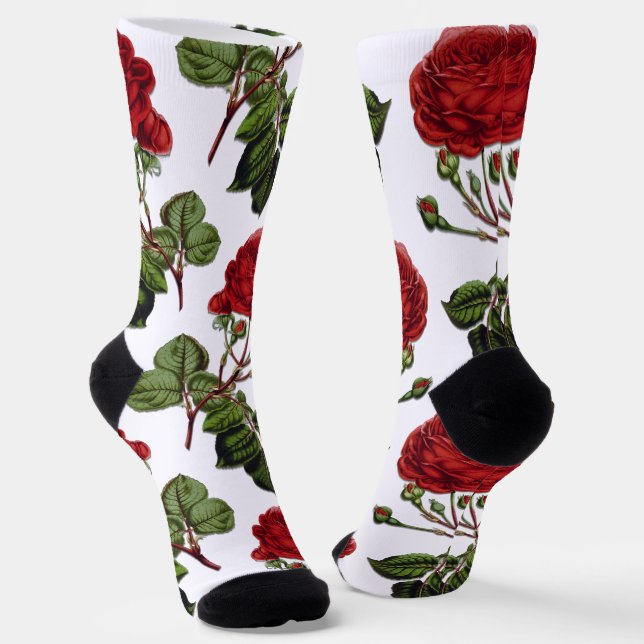 Red Long Steam Rose Muster Socken (Gewinkelt)
