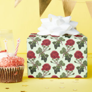 Red Long Stem Rose Muster Minze Green Hintergrund Geschenkpapier