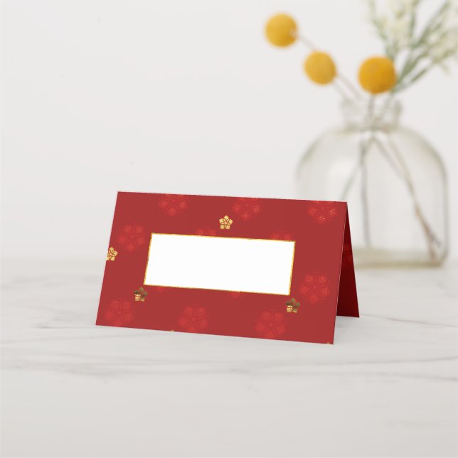 Red Lotus Blume Muster Hochzeitgeklappte Platzkart Platzkarte (Vorderseite)