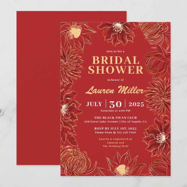 Red Lotus Blume Oriental Floral Wedding Einladung (Vorne/Hinten)