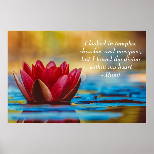 Red Lotus Blume über blaues Wasser Spirituelles Zi Poster (Vorne)