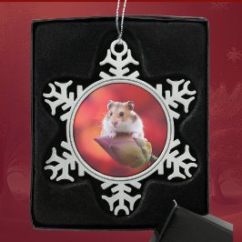Red Lotus Bud Hamster Schneeflocken Zinn-Ornament