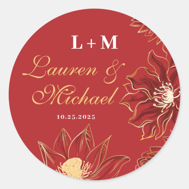 Red Lotus Wasserlilie Blume Orientale Hochzeit Runder Aufkleber (Vorderseite)