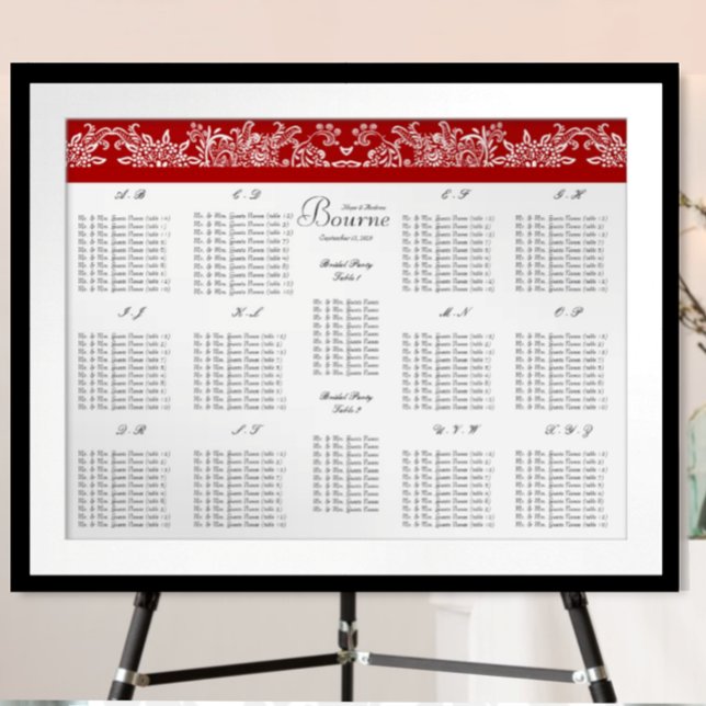 Red Love Bird Seating Chart Alphabetische Ordnung Poster (To see frame and mat pricing,  please choose your options.)