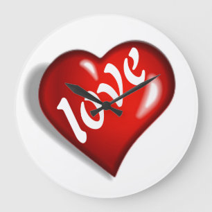 RED LOVE HEART GROßE WANDUHR