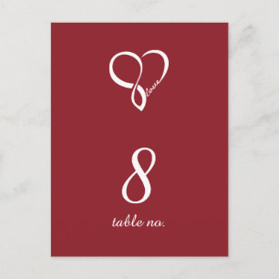 Red Love Heart Mariage Numéro de table Cartes