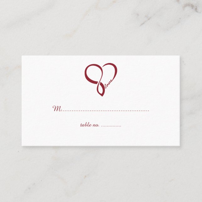 Red Love Heart Mariage Table Place Cartes (Devant)
