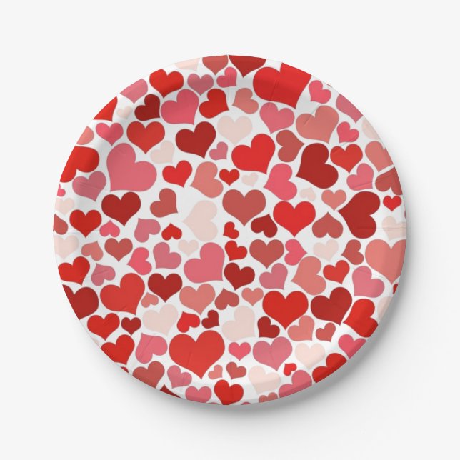 Red Love Hearts Mosaic Pattern Pappteller (Vorderseite)