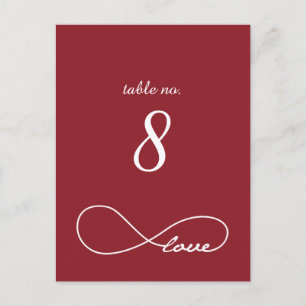 Red Love Infinity Mariage Numéro de table Cartes