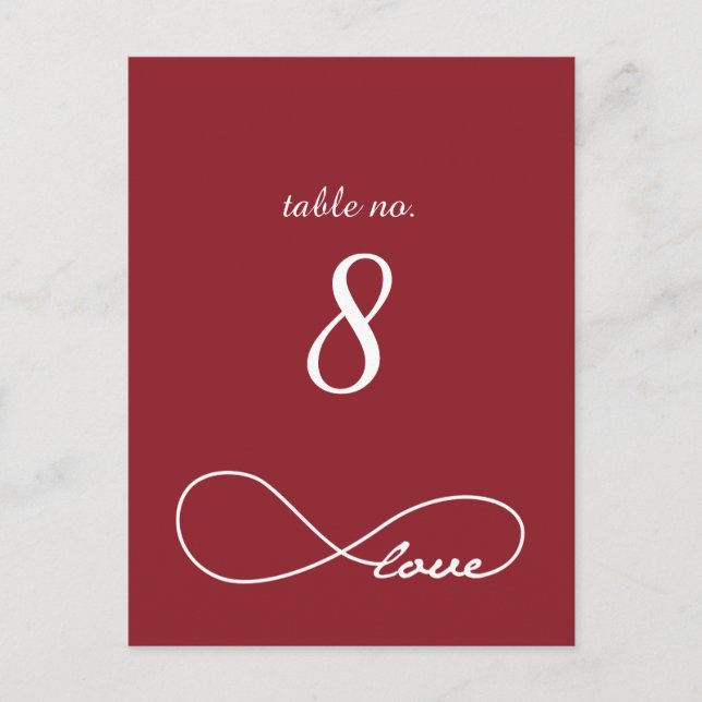 Red Love Infinity Mariage Numéro de table Cartes (Devant)