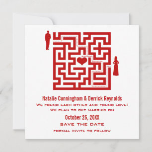 Red Love Maze Enregistrer la date Invitation