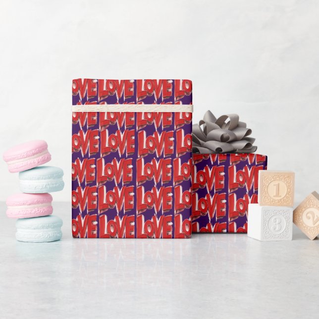 Red LOVE print Valentines Day Love Wrapping Paper Geschenkpapier (Babyparty)