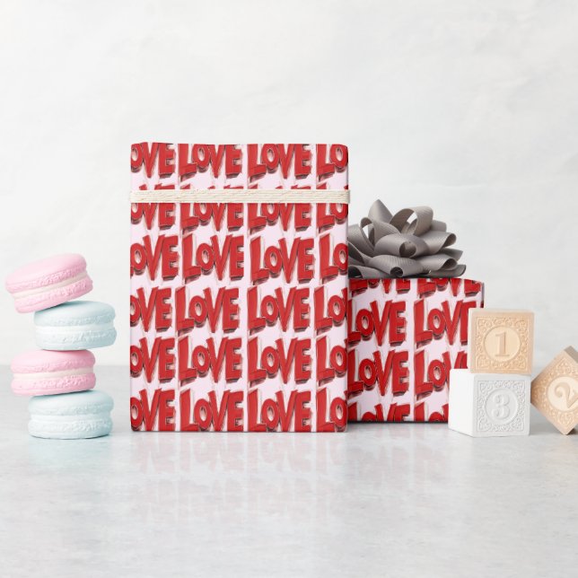 Red LOVE print Valentines Day Love Wrapping Paper Geschenkpapier (Babyparty)