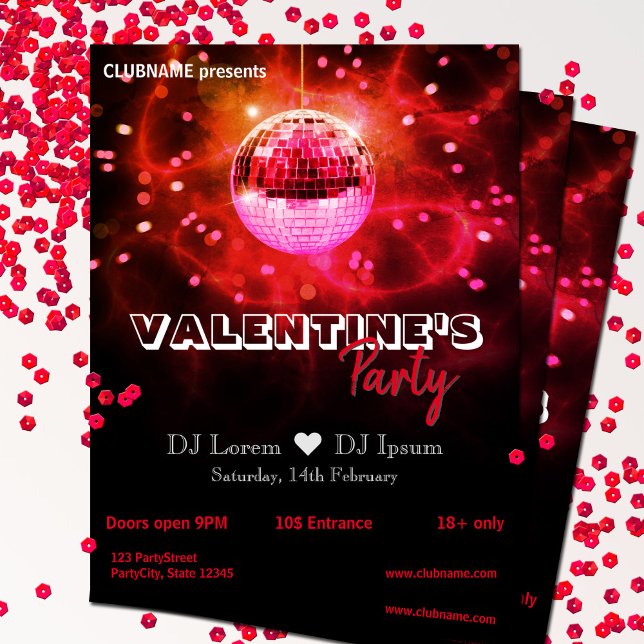 Red Love Valentine's Day Disco Ball Party Flyer (Von Creator hochgeladen)