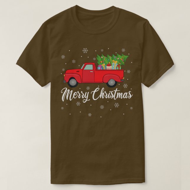 Red Lover Xmas Lights Tree Red Truck Merry C T-Shirt (Design vorne)