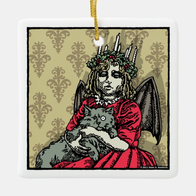 Red Lucia und Cat - Pop Goth Holiday Keramikornament (Vorderseite)