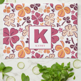 Red Lucky Kleeblatt Clover Pattern Mit Monogramm Geschirrtuch