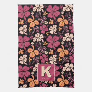 Red Lucky Kleeblatt Clover Pattern Mit Monogramm Geschirrtuch