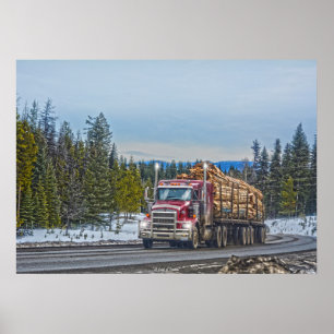 Red Lumber Delivery Truck und Highway Art Poster