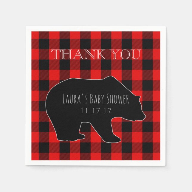 Red Lumberjack Kariert | Woodland Boy Baby Dusche Serviette (Vorderseite)