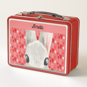Red Lunch Box mit Bunny & Hearts
