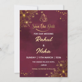Red Luxury Indian Save the Date Card Einladung