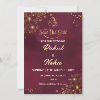 Red Luxury Indian Save the Date Card Einladung