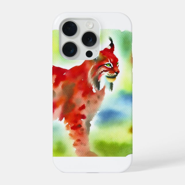 Red Lynx 041024AREF129 - Watercolor iPhone 15 Pro Hülle (Rückseite)