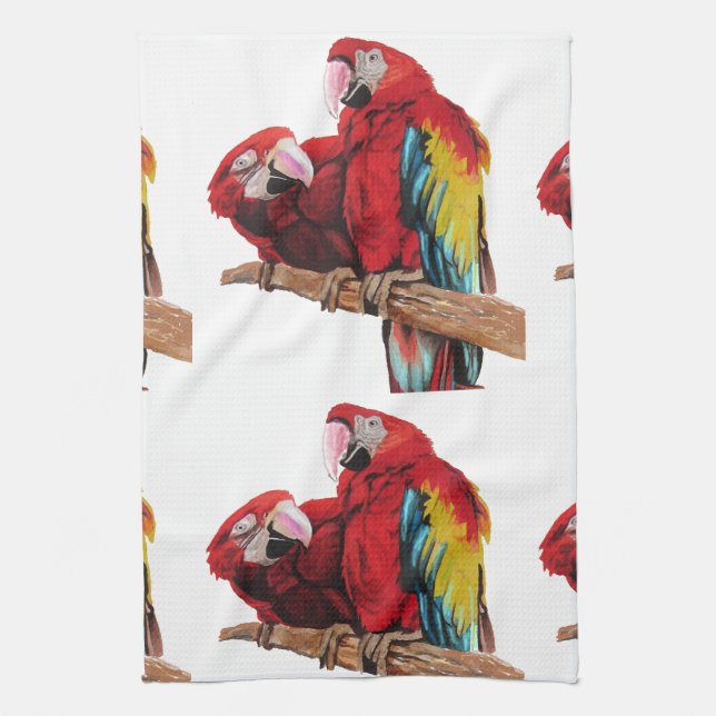 Red Macaw Parrots Macaws Aquarell Küche Geschirrtuch (Vertikal)