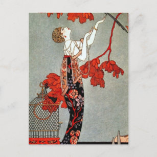 Red Madame Art Deco Design Postkarte