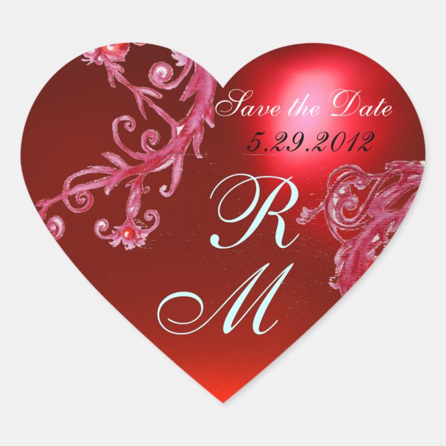 RED MAGIC BERRIES HERZMONOGRAM , WEDING PARTY Herz-Aufkleber (Vorderseite)