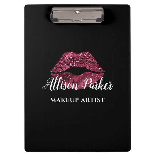 Red MAKEUP ARTIST Logo Kiss Name Klemmbrett (Vorderseite)