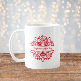 Red Mandala Art Nom personnalisé Café Mug