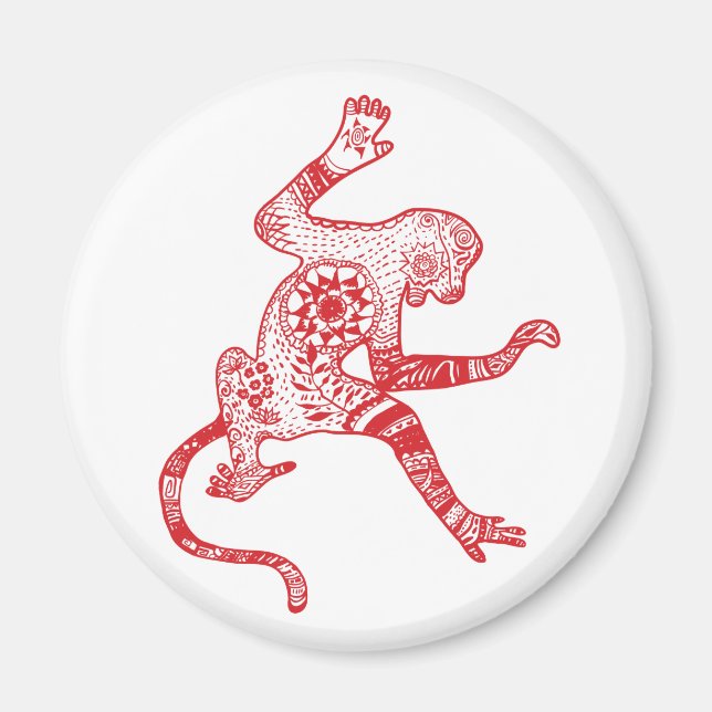 Red Mandala Fire Monkey Round Magnet (Vorne)