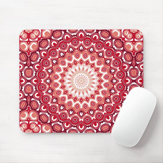 Red Mandala Medallion Bold Pattern Design Mousepad (Mit Mouse)