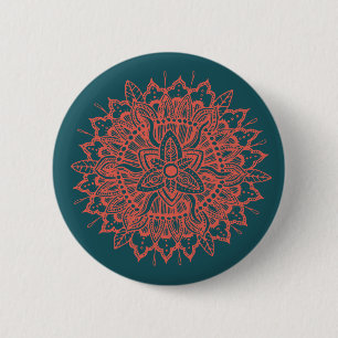 Red Mandala Ornament Button