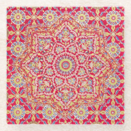 Red Mandala Vintag Indian Art Boho Beverage Glasuntersetzer