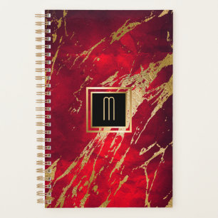 Red Marble Gilded Gold Monogram Planer